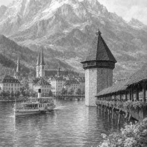 Reiseposter Vierwaldstättersee | Wandbild Schweiz (weiche Malerei) | Kunstdruck eines Sees in den Schweizer Alpen | Gedruckt & Versand Bild 10