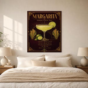 Arte de pared con receta de Margarita Art Déco dorado | Póster de receta de cóctel de lima | Impresión de decoración de carrito de bar | Art imagen 6