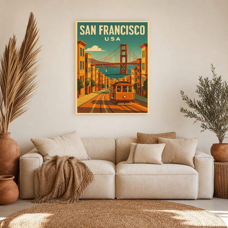 San Francisco Travel Poster | Vintage 1950s Golden Gate Print | Retro California Wall Art Print | Mid Century City Decor image 7