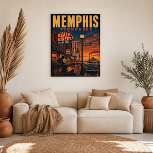 Memphis Travel Poster | Vintage 1950s Beale Street Blues Print | Tennessee Wall Art Print | Mid Century City Decor image 6