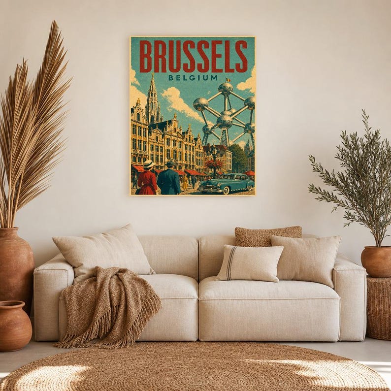 Brussels Travel Poster | Vintage Grand Place Print | Belgium Wall Art | Printed & Shipped image 7