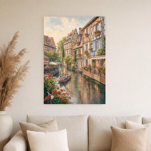 Colmar Travel Poster | Soft Painting France Wall Art | Alsace Little Venice Canal Print | Printed & Shipped image 4