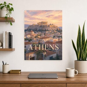 Reisposter Athene | Zachte schildering Griekenland Muurdecoratie | Kunstprint met stadsnaam | Gedrukt en verzonden afbeelding 8