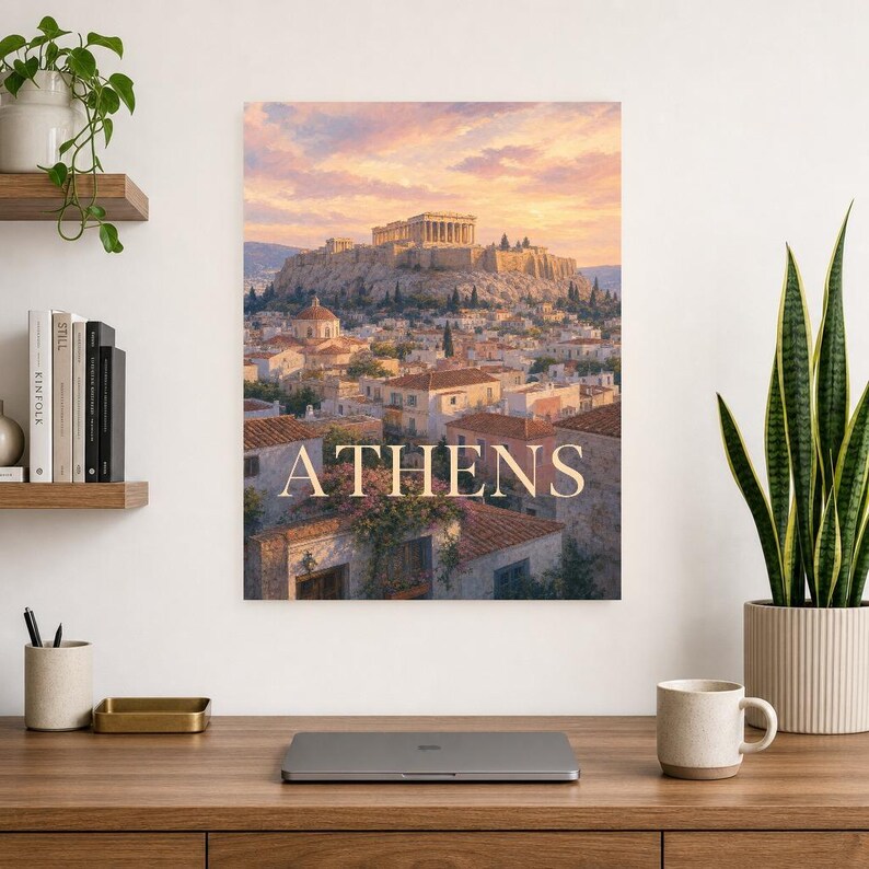 Reisposter Athene | Zachte schildering Griekenland Muurdecoratie | Kunstprint met stadsnaam | Gedrukt en verzonden afbeelding 8