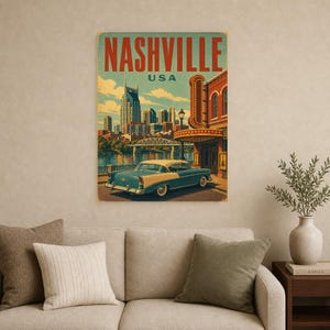 Nashville Travel Poster | Vintage 1950s Music City Print | Retro Tennessee Wall Art | Mid Century City Decor image 9