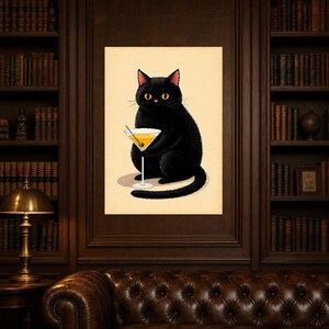 Black Cat Cocktail Wall Art | Funny Martini Bar Cart Poster | Retro Kitchen Bar Print image 4