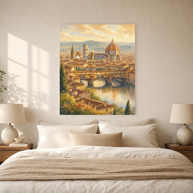 Florence Travel Poster | Soft Painting Italy Wall Art | Duomo and Arno Tuscany Print | Printed & Shipped image 6