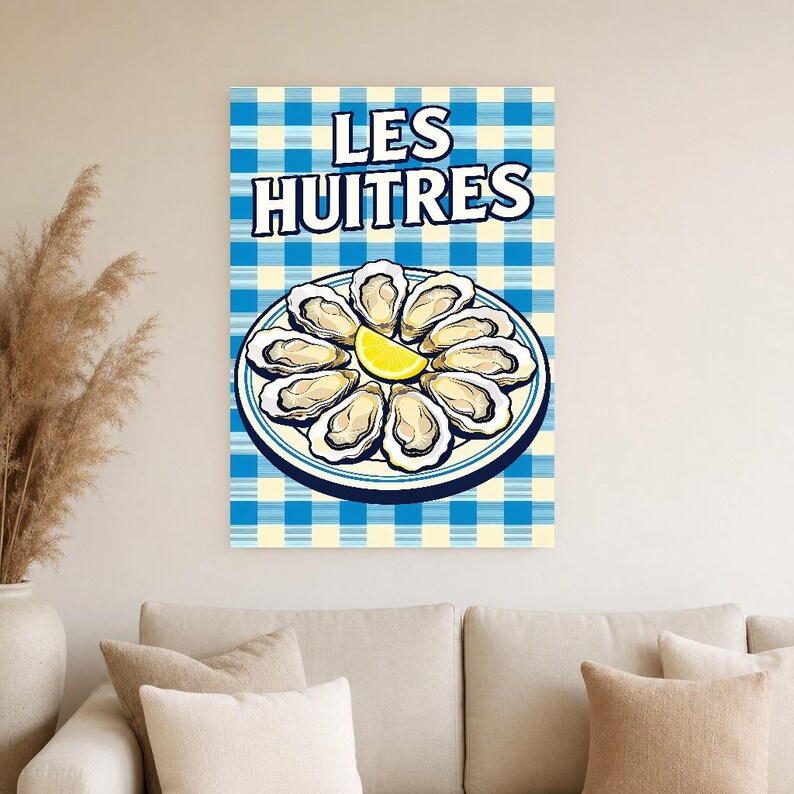 Reprodukcja ściany kuchennej z ostrygami | Plakat z jedzeniem w stylu retro bistro | Maksymalny druk kuchni francuskiej | Wystrój jadalni zdjęcie 5