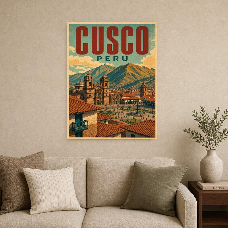 Plakat podróżniczy do Cusco | Vintage Andes Print | Sztuka ścienna z Peru | Wydrukowano i wysłano zdjęcie 9