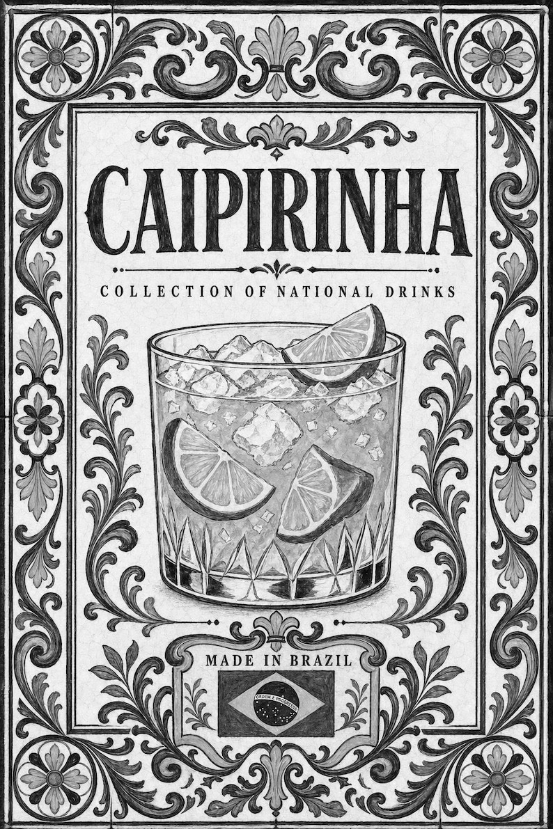 Caipirinha Cocktail Tile Wall Art Print | Brazil National Drink Poster | Azulejo Bar Cart Print | Maiolica Kitchen Decor image 10