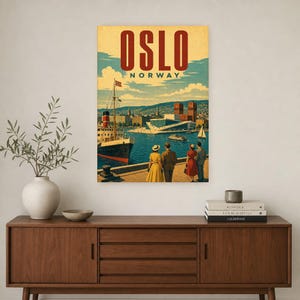 Oslo Travel Poster | Vintage Fjord Print | Norway Wall Art | Printed & Shipped image 2