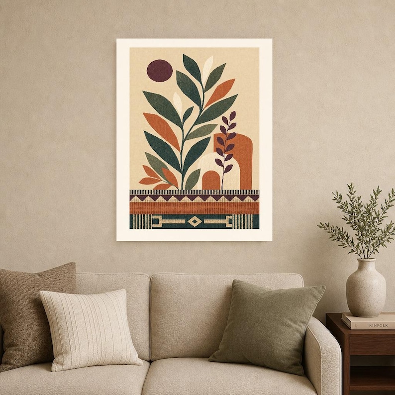 Afrohemian Botanical Wall Art Print | African Boho Plant Poster | Jade Terracotta Earth Tones | Organic Modern Wall Decor image 9