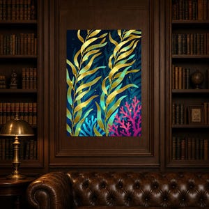 Bioluminescent Kelp Forest Poster | Deep Sea Ocean Bathroom Wall Art Print | Dark Coastal Night Print image 7