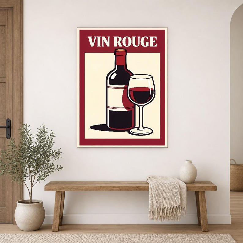 Red Wine Kitchen Wall Art Print | Retro Bistro Bar Poster | French Maximalist Bar Cart Print | Dining Room Decor image 14