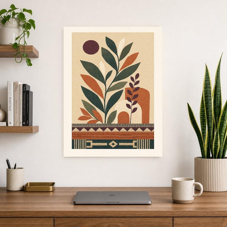 Afrohemian Botanical Wall Art Print | African Boho Plant Poster | Jade Terracotta Earth Tones | Organic Modern Wall Decor image 8
