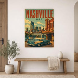 Nashville Travel Poster | Vintage 1950s Music City Print | Retro Tennessee Wall Art | Mid Century City Decor image 10