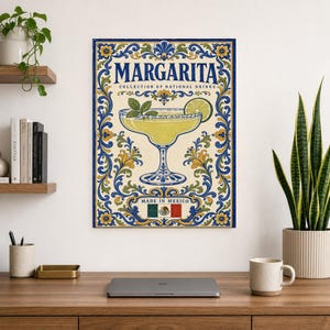 Margarita Cocktail Tile Wall Art Print | Mexico National Drink Poster | Azulejo Bar Cart Print | Maiolica Kitchen Decor image 8