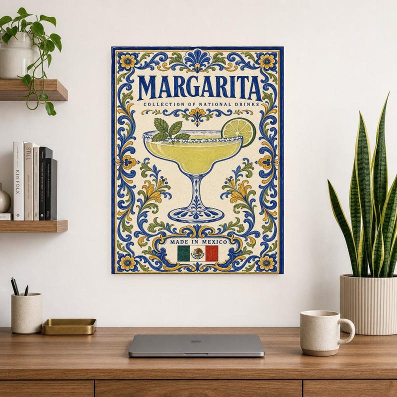 Margarita Cocktail Tile Wall Art Print | Mexico National Drink Poster | Azulejo Bar Cart Print | Maiolica Kitchen Decor image 8