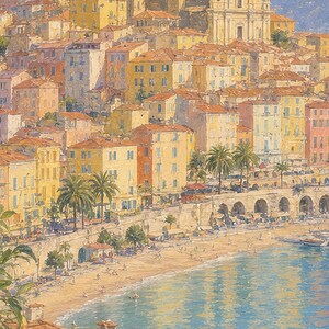 Menton Travel Poster | French Soft Painting Riviera Wall Art | Cote d'Azur Coastal Print | Printed & Shipped image 3