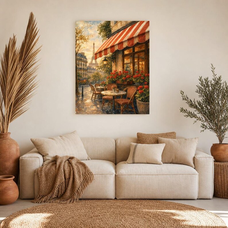 Paris Cafe Travel Poster | Soft Painting France Wall Art | Parisian Cafe Terrace Print | Printed & Shipped image 7