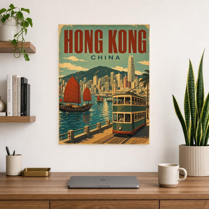 Hong Kong Travel Poster | Vintage Harbor Print | China Wall Art | Printed & Shipped image 8
