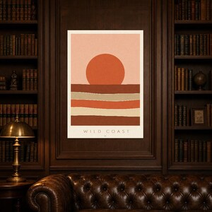 Rust Sun Coastal Cliffs Wall Art Print | Minimalist Named Sun Poster | Cut-Paper Mid-Century Print | Blush Boho Decor image 5