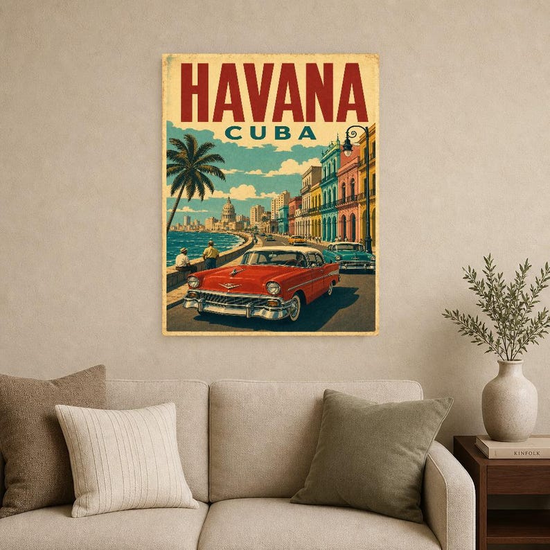 Havana Travel Poster | Vintage 1950s Malecon Print | Retro Cuba Wall Art Print | Mid Century City Decor image 9