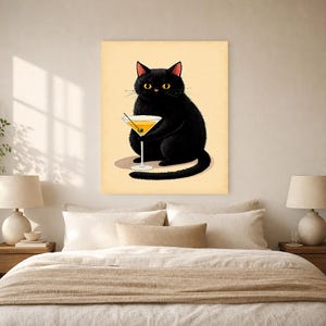 Black Cat Cocktail Wall Art | Funny Martini Bar Cart Poster | Retro Kitchen Bar Print image 5