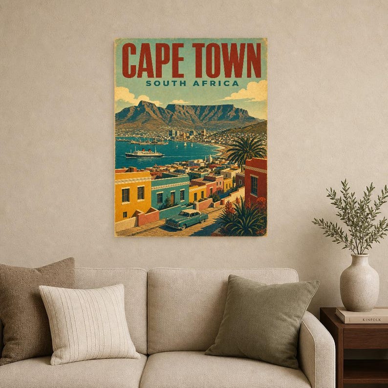 Kapstadt-Reiseposter | Vintage-Druck des Tafelbergs | Wandbild aus Südafrika | Gedruckt & Versand Bild 9