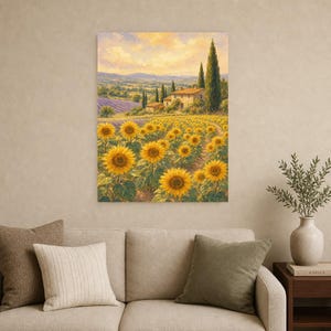 Provence Sunflowers Poster | Soft Painting France Wall Art | Sunflower Field Landscape Print | Printed & Shipped image 9