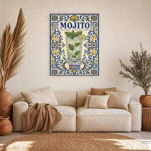Płytka ścienna z koktajlem Mojito | Kubański plakat narodowy z napojami | Druk koszyka barowego Azulejo | Wystrój kuchni majolikowej zdjęcie 7