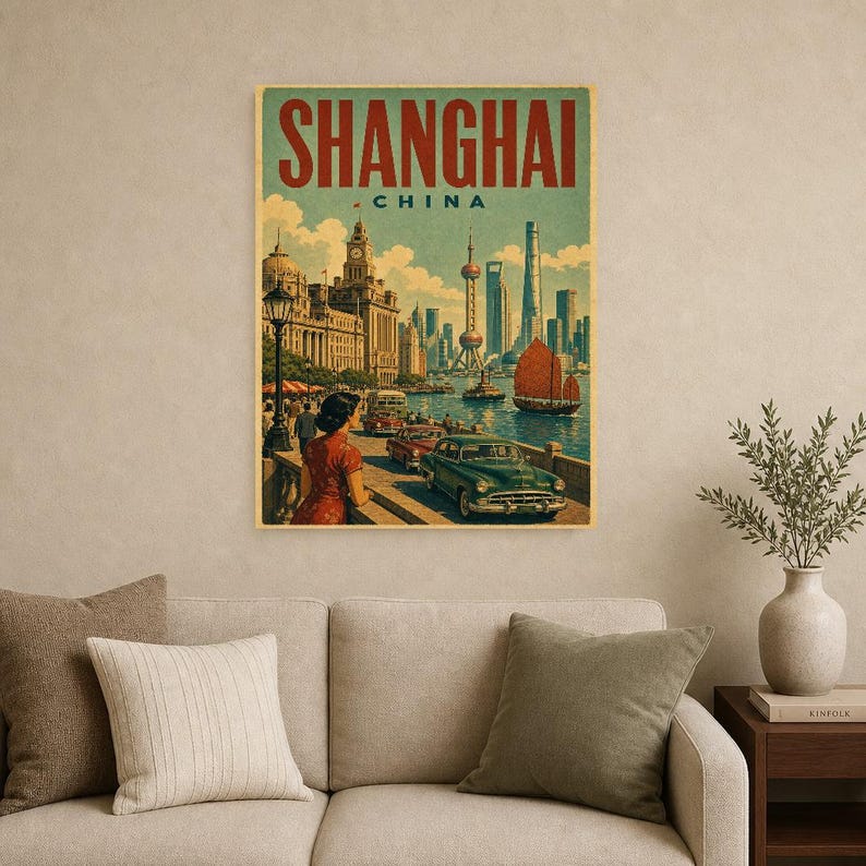 Shanghai Travel Poster | Vintage The Bund Print | China Wall Art | Printed & Shipped image 9