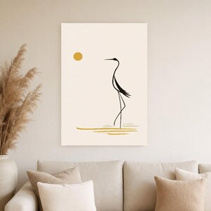 Cream Japandi Crane Wall Art | Zen Line Art Silhouette Poster | Minimalist Nature Gallery Print image 4