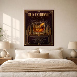 Gold Art Deco Old Fashioned Recipe Wall Art Print | Amber Cocktail Recipe Poster | Bar Cart Decor Print | Kitchen Wall Art image 6