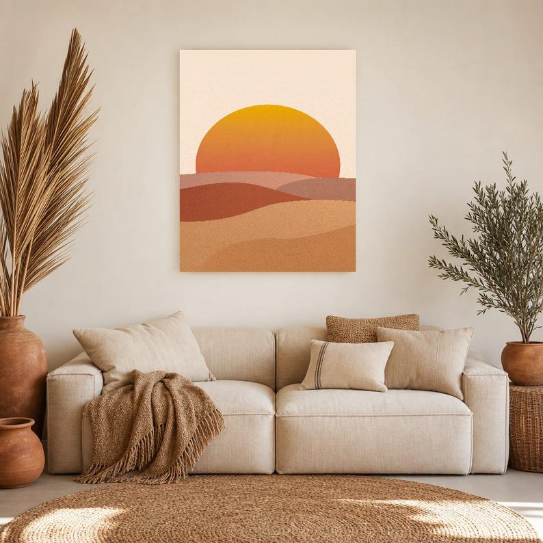 Terracotta XXL Sunrise Wall Art | Oversized Boho Arch Poster | Warm Minimalist Above Bed Print image 6