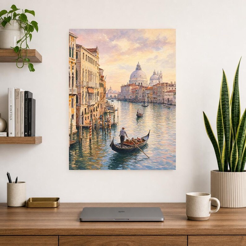Venice Travel Poster | Soft Painting Italy Wall Art | Grand Canal Gondola Coastal Print | Printed & Shipped image 14