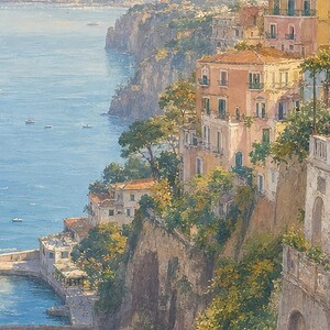 Sorrento Travel Poster | Soft Painting Italy Wall Art | Bay of Naples Coastal Print | Printed & Shipped image 3