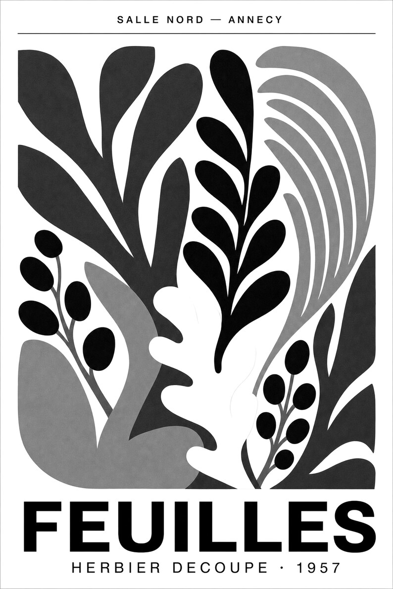 Botanical Cut Paper Exhibition Poster | Forest Green Leaf Wall Art Print | Mid Century Gallery Print | Abstract Matisse Style Poster Decor image 10