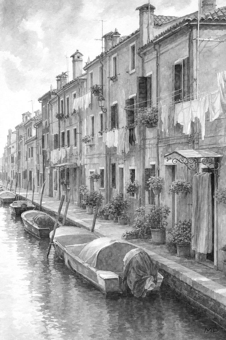 Burano Travel Poster | Soft Painting Italy Wall Art | Colorful Venice Canal Houses Print | Printed & Shipped image 10