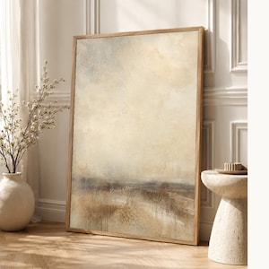 Warm Beige Abstract Wall Art Print | Neutral Color Field Print | Sand Taupe Watercolor Poster | Japandi Minimalist Bedroom Decor image 1