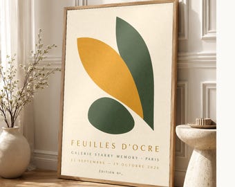 Ocher Leaves | Abstract Wall Art | Modern Gallery Poster | Ocher and Green Minimalist Print | Printed & Shipped