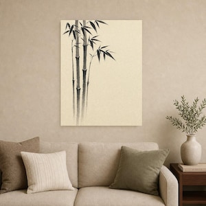 Black Ink Bamboo Japandi Wall Art Print | Mono Brushstroke Sumi-e Print | Zen Wabi Sabi Poster image 9