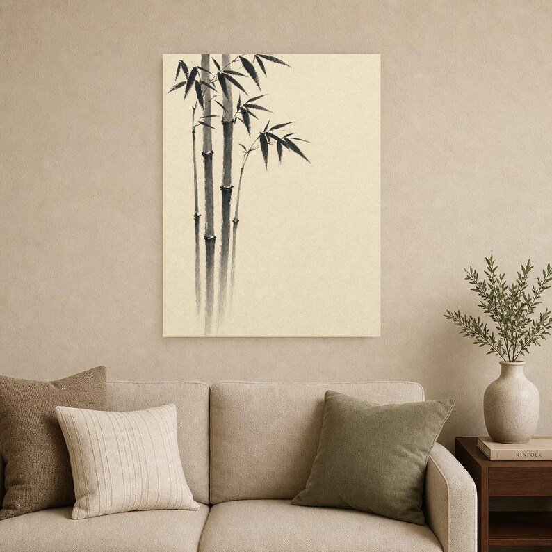Black Ink Bamboo Japandi Wall Art Print | Mono Brushstroke Sumi-e Print | Zen Wabi Sabi Poster image 9