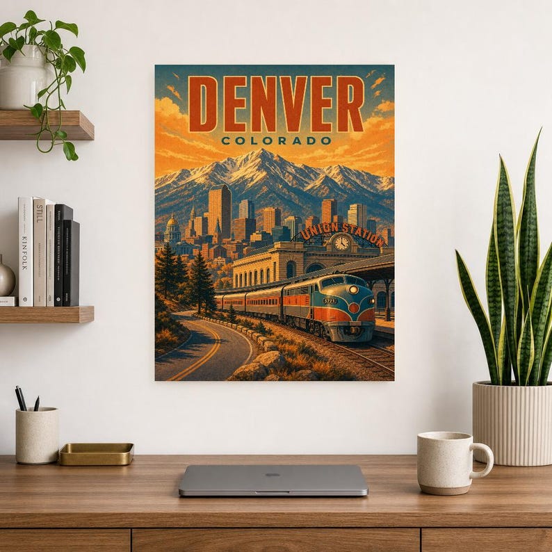 Denver Travel Poster | Vintage Rocky Mountains Print | Colorado Wall Art Print | Mid Century City Decor image 7