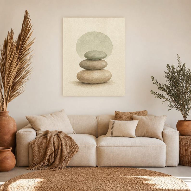 Sage Sand Japandi Wall Art Print | Neutral Gallery Wall Set | Wabi Sabi Stacked Stones Print image 7