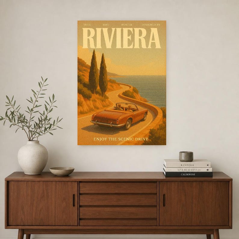 Riviera Retro Poster | Vintage 70s Wall Art Print | Aesthetic Magazine Print | Mid Century Retro Decor Gift image 3