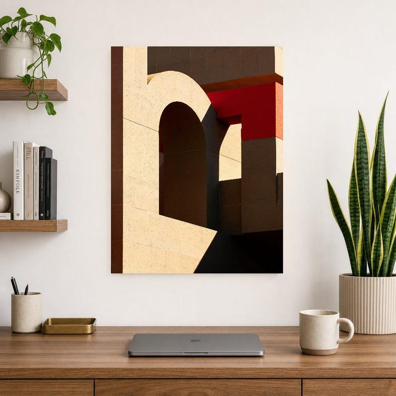 Arte mural de arquitectura brutalista | Póster de arco de hormigón cálido | Lámina geométrica minimalista de mediados de siglo imagen 7
