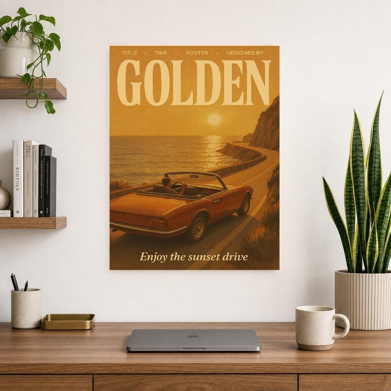 Póster retro dorado | Impresión de arte de pared vintage de los años 70 | Impresión de revista estética ? Regalo de decoración retro de medi imagen 13