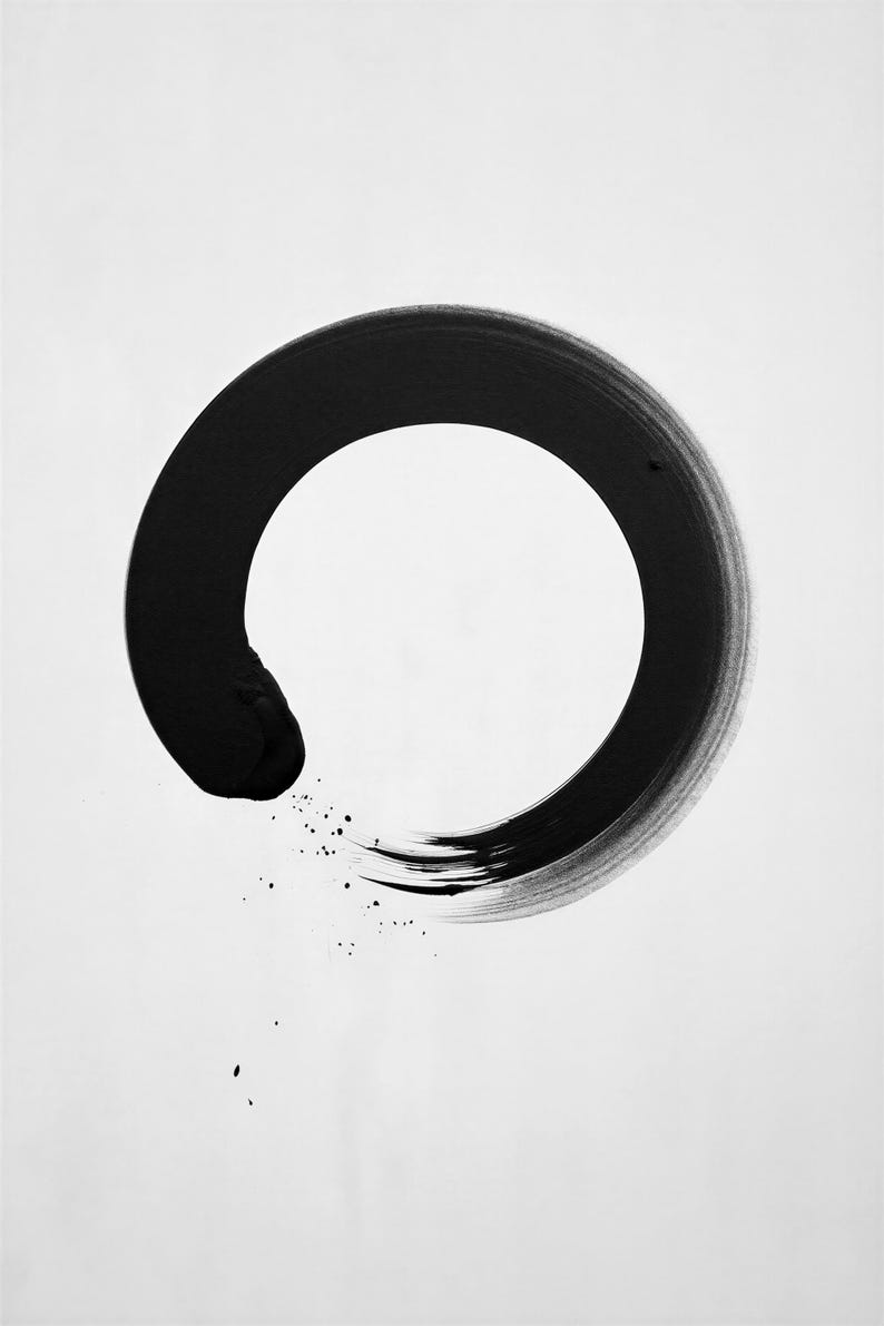 Charcoal Enso Zen Wall Art | Minimalist Ink Brush Circle Poster | Black Cream Meditation Print image 10