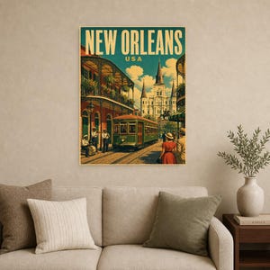 New Orleans Travel Poster | Vintage 1950s French Quarter Print | Retro Louisiana Wall Art Print | Mid Century City Decor image 9